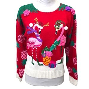 Festive Flamingo Sweater - Red and White